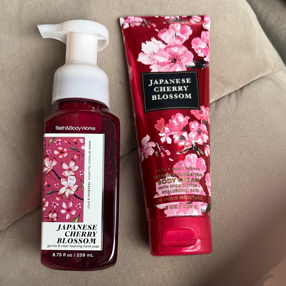 Bath & Body Works Japanese Cherry Blossom Hand Soap & Lotion Set - Red and Pink